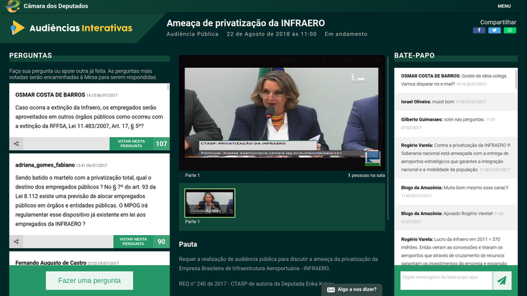 Imagem das salas interativas das Audiências disponíveis no Portal e-democracia da Câmara Municipal de Nova Friburgo.