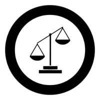 Uma circunferência que possui dentro a balança s[imbolo da justiça representando leis como a Resolução Legislativa